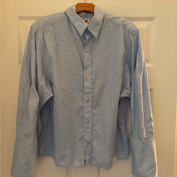 Women's  a m o Light Blue Button-Up Shirt - Picture 1 of 6